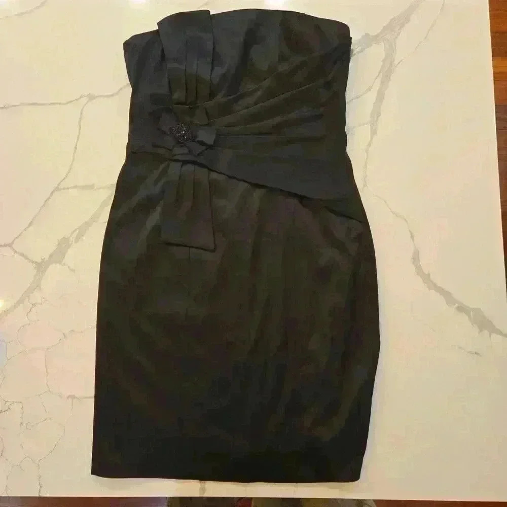 NWT Signiture Sangria Strapless Satin Black Cocktail Party Dress Womens Size 14